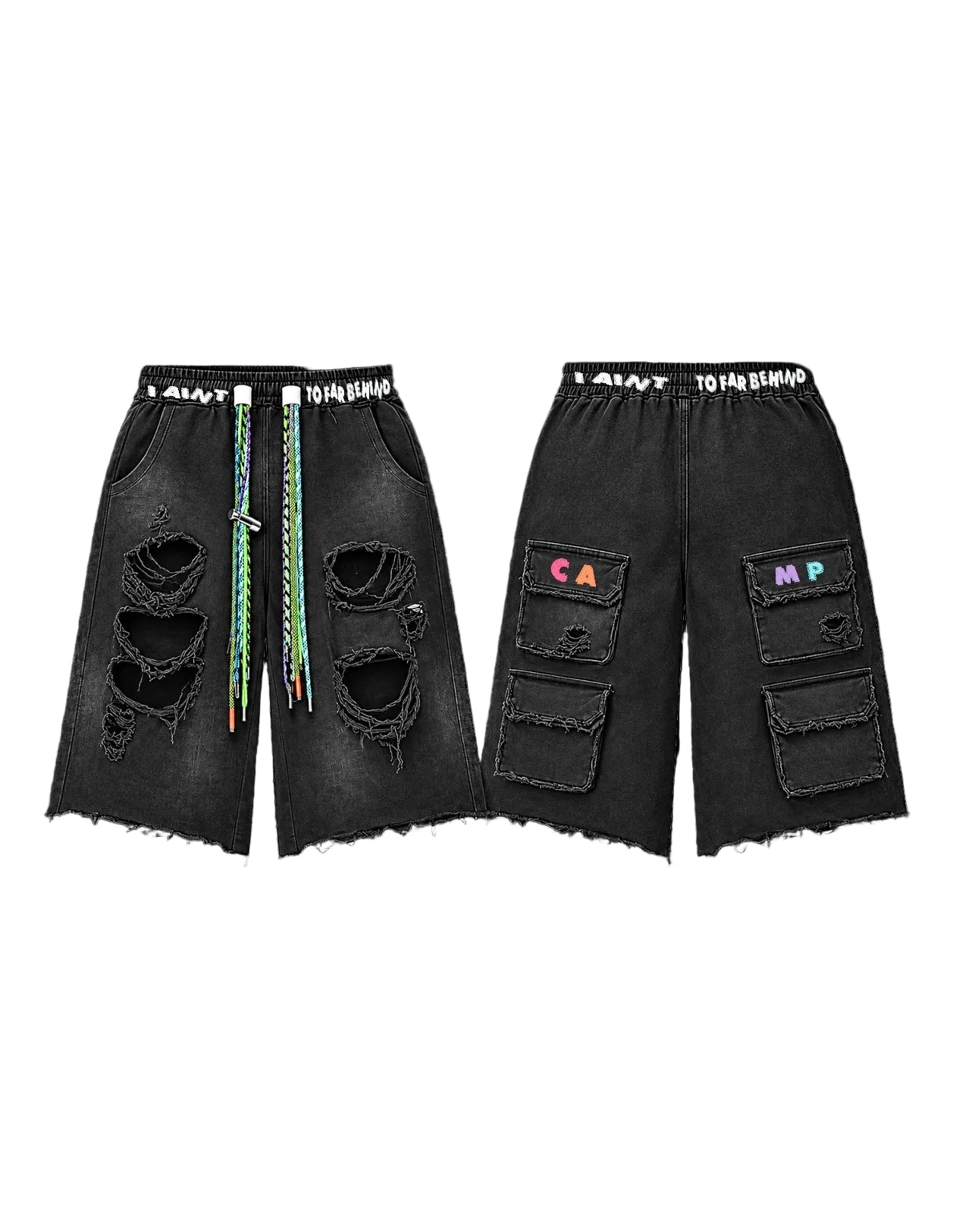 AINT TO FAR DISTRESSED DENIM SHORTS